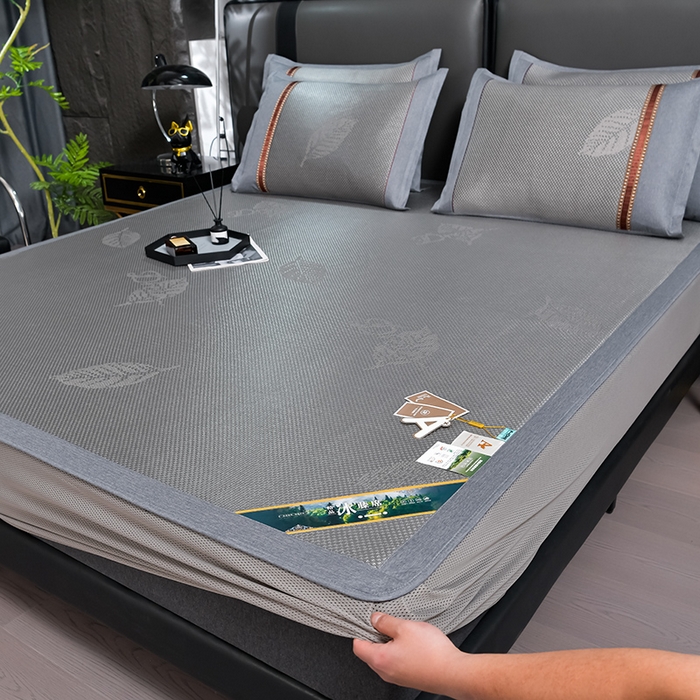 小牛席业 202新款加厚款-叶语冰藤席系列（床笠款）凉席藤席冰藤席冰丝席竹席草席空调席乳胶席豆豆席 加厚款-叶语冰藤席系列床笠款-浅灰