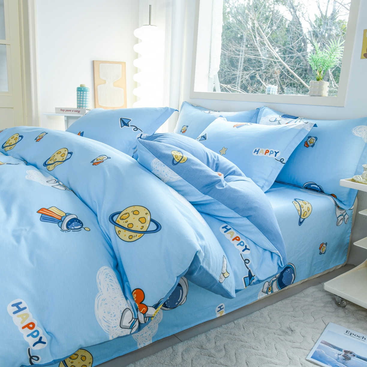 91家纺网 家纺一手货源 找家纺 缘舒家纺 2026新款全棉纯棉印花单被套被套单件 卡通类-太空奇遇-大板