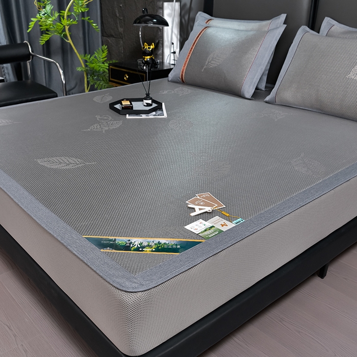 91家纺网 家纺一手货源 找家纺 小牛席业 202新款加厚款-叶语冰藤席系列（床笠款）凉席藤席冰藤席冰丝席竹席草席空调席乳胶席豆豆席 加厚款-叶语冰藤席系列床笠款-浅灰