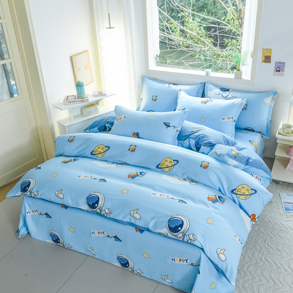 91家纺网 家纺一手货源 找家纺 缘舒家纺 2026新款全棉纯棉印花单被套被套单件 卡通类-太空奇遇-大板