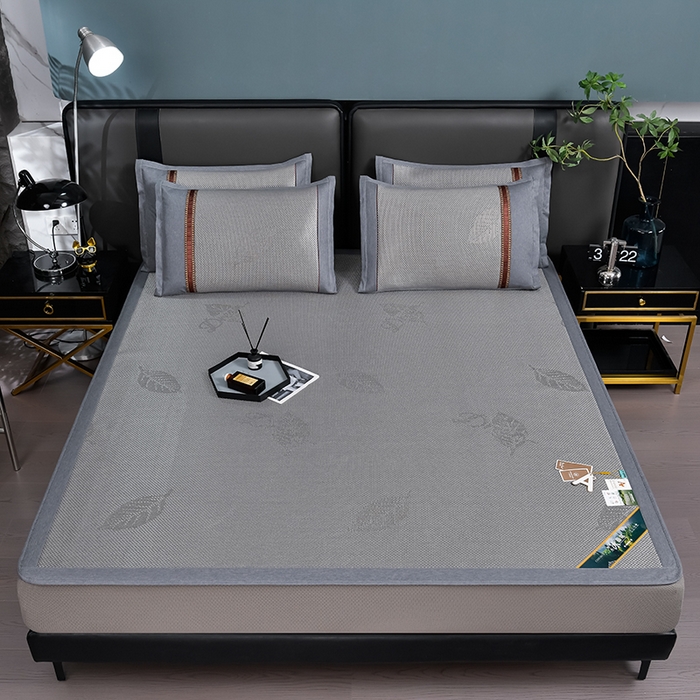 91家纺网 家纺一手货源 找家纺 小牛席业 202新款加厚款-叶语冰藤席系列（床笠款）凉席藤席冰藤席冰丝席竹席草席空调席乳胶席豆豆席 加厚款-叶语冰藤席系列床笠款-浅灰