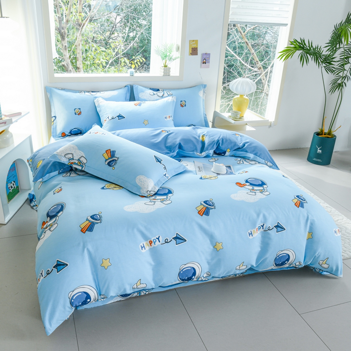 91家纺网 家纺一手货源 找家纺 缘舒家纺 2026新款全棉纯棉印花单被套被套单件 卡通类-太空奇遇-大板