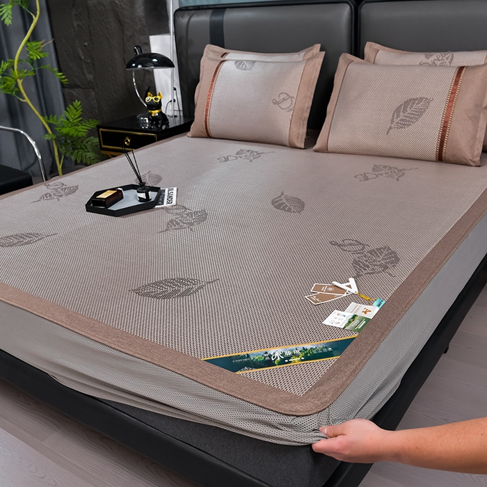 小牛席业 202新款加厚款-叶语冰藤席系列（床笠款）凉席藤席冰藤席冰丝席竹席草席空调席乳胶席豆豆席 加厚款-叶语冰藤席系列床笠款-香槟