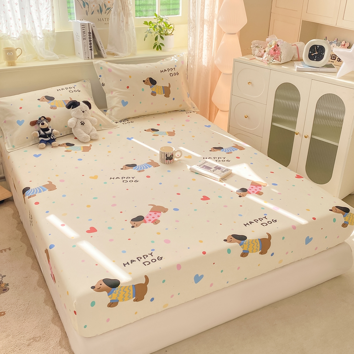 91家纺网 家纺一手货源 找家纺 女子家纺 2026新款全棉纯棉印花小清新系列单床笠单品床笠床笠单件 甜心汪星人