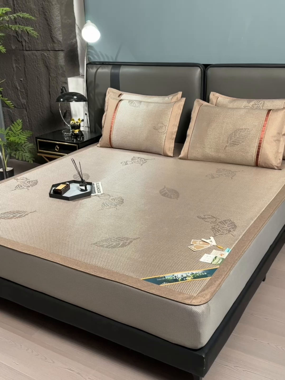 91家纺网 家纺一手货源 找家纺 小牛席业 202新款加厚款-叶语冰藤席系列（床笠款）凉席藤席冰藤席冰丝席竹席草席空调席乳胶席豆豆席 加厚款-叶语冰藤席系列床笠款-香槟