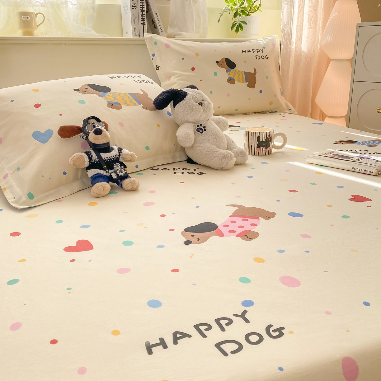 91家纺网 家纺一手货源 找家纺 女子家纺 2026新款全棉纯棉印花小清新系列单床笠单品床笠床笠单件 甜心汪星人