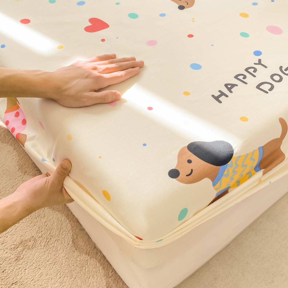 91家纺网 家纺一手货源 找家纺 女子家纺 2026新款全棉纯棉印花小清新系列单床笠单品床笠床笠单件 甜心汪星人