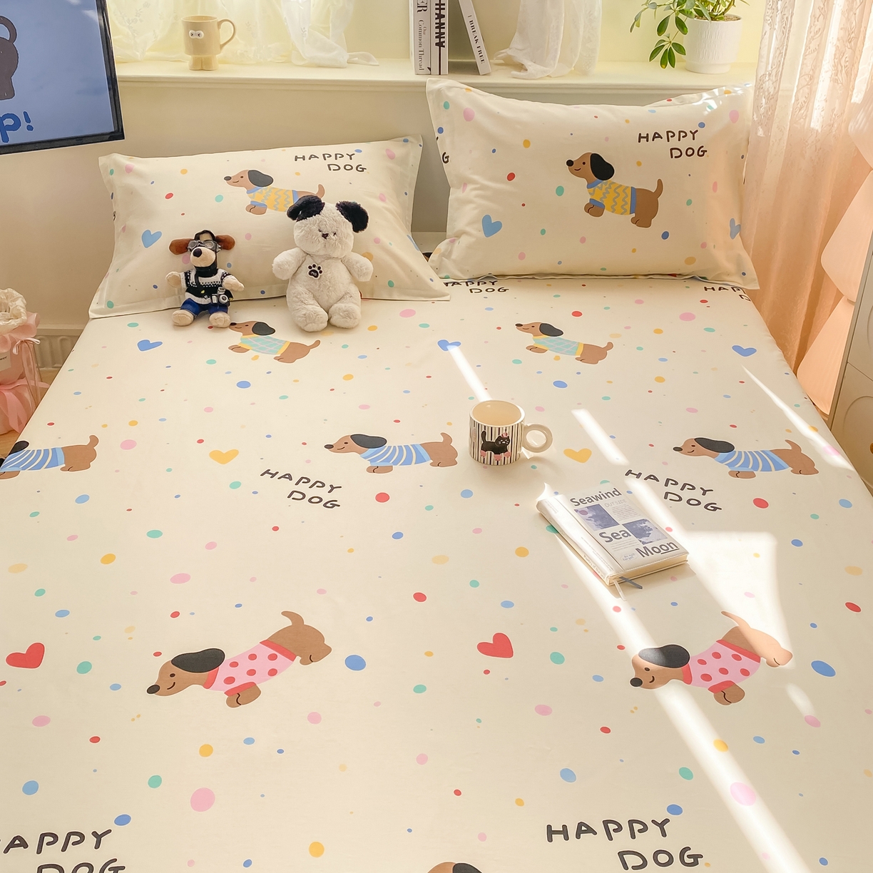 91家纺网 家纺一手货源 找家纺 女子家纺 2026新款全棉纯棉印花小清新系列单床笠单品床笠床笠单件 甜心汪星人