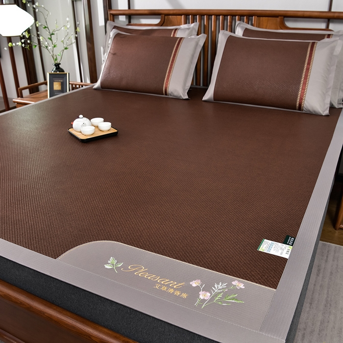 91家纺网 家纺一手货源 找家纺 小牛席业 2026新款加厚款-艾草清香养生席系列（全藤席面） 加厚款-艾草清香养生席（黑咖）