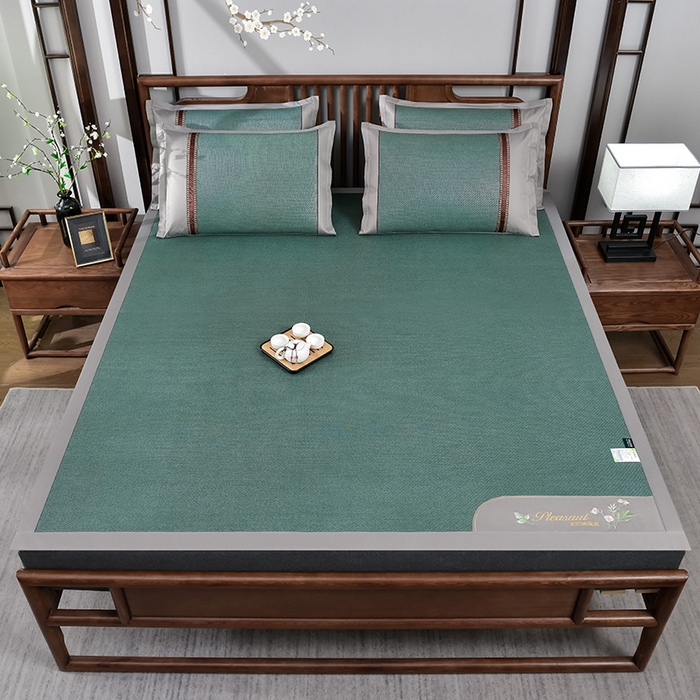 91家纺网 家纺一手货源 找家纺 小牛席业 2026新款加厚款-艾草清香养生席系列（全藤席面） 加厚款-艾草清香养生席（墨绿）