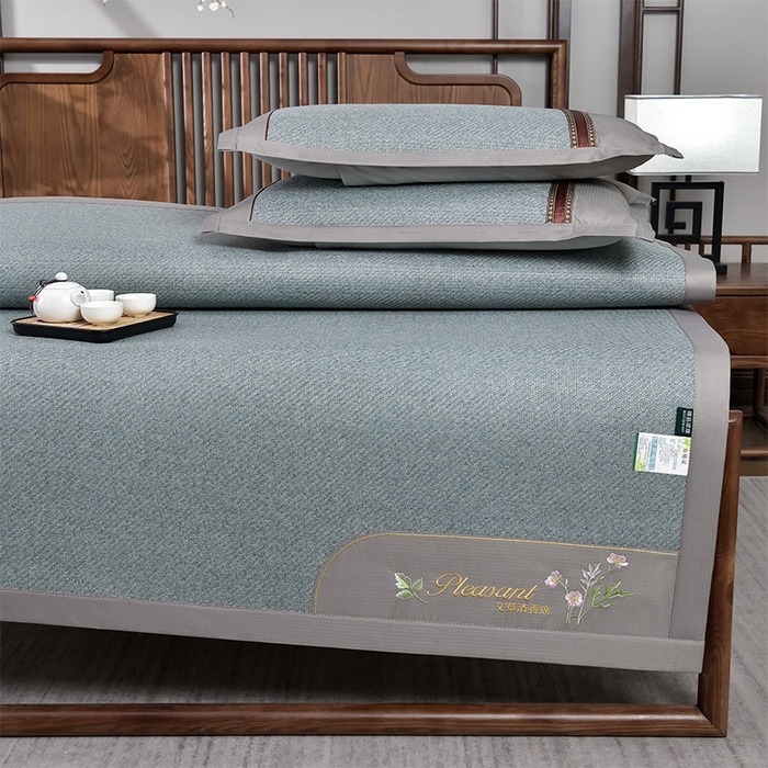 91家纺网 家纺一手货源 找家纺 小牛席业 2026新款加厚款-艾草清香养生席系列（全藤席面） 加厚款-艾草清香养生席（冰蓝）