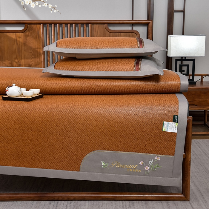 91家纺网 家纺一手货源 找家纺 小牛席业 2026新款加厚款-艾草清香养生席系列（全藤席面） 加厚款-艾草清香养生席（红棕）