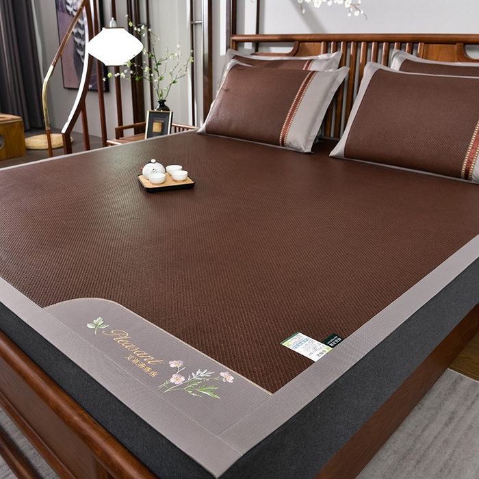 91家纺网 家纺一手货源 找家纺 小牛席业 2026新款加厚款-艾草清香养生席系列（全藤席面） 加厚款-艾草清香养生席（黑咖）