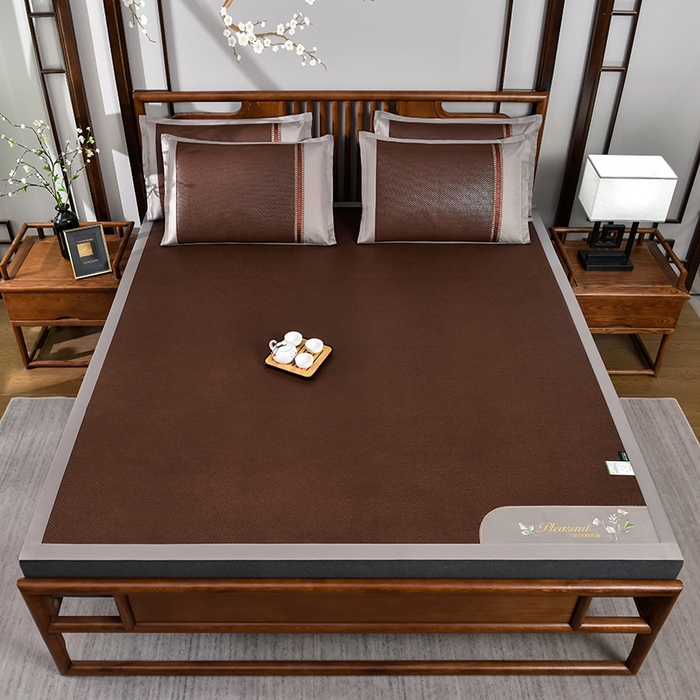 91家纺网 家纺一手货源 找家纺 小牛席业 2026新款加厚款-艾草清香养生席系列（全藤席面） 加厚款-艾草清香养生席（黑咖）