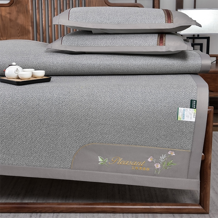 91家纺网 家纺一手货源 找家纺 小牛席业 2026新款加厚款-艾草清香养生席系列（全藤席面） 加厚款-艾草清香养生席（灰色）