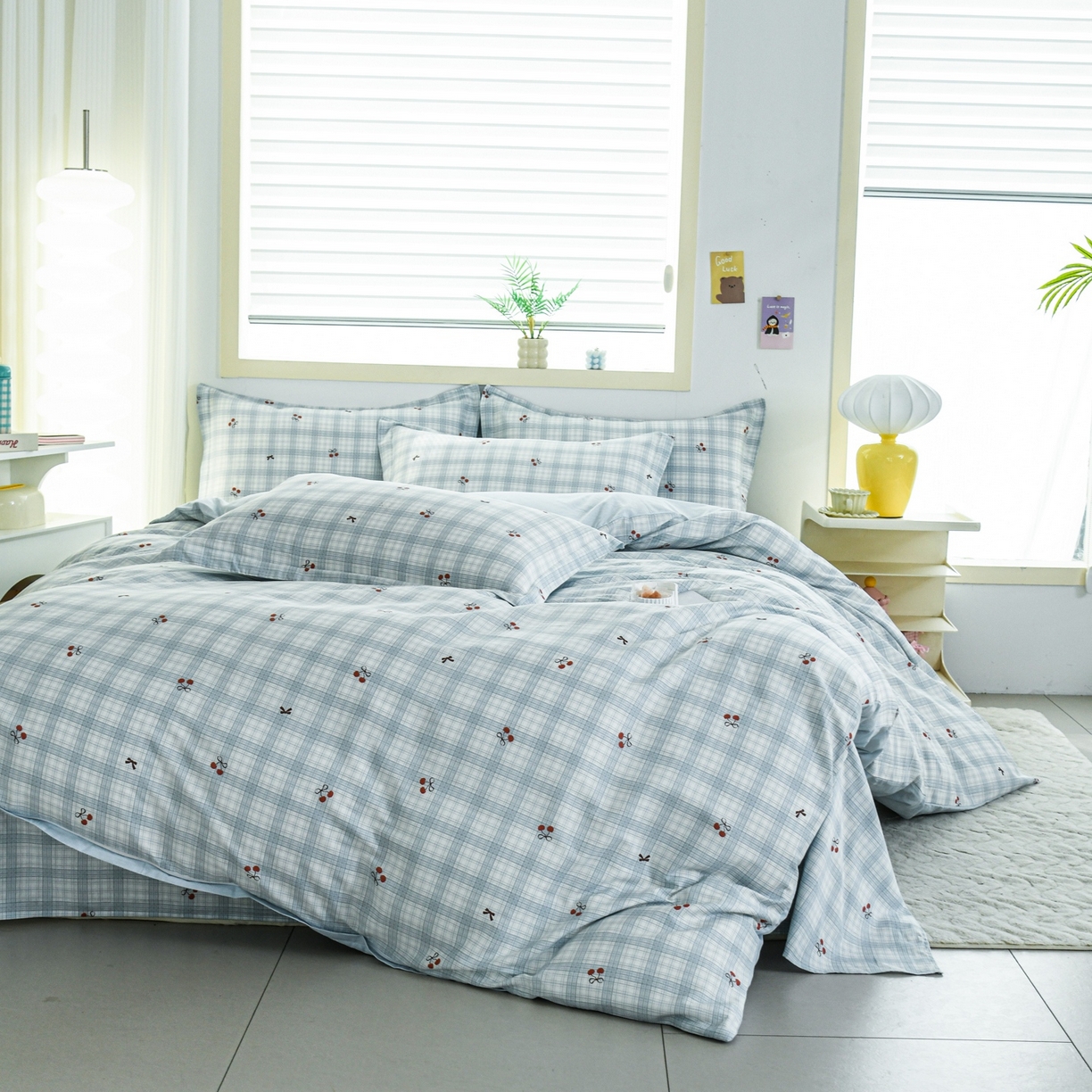 91家纺网 家纺一手货源 找家纺 缘舒家纺 2026新款全棉纯棉印花单被套被套单件 蓝格樱桃