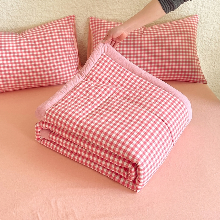 宝士康家纺 2026新款10A抗菌无印风单夏被/夏被四件套 被子被芯 粉小格