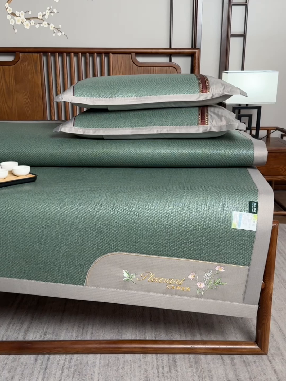 91家纺网 家纺一手货源 找家纺 小牛席业 2026新款加厚款-艾草清香养生席系列（全藤席面） 加厚款-艾草清香养生席（墨绿）