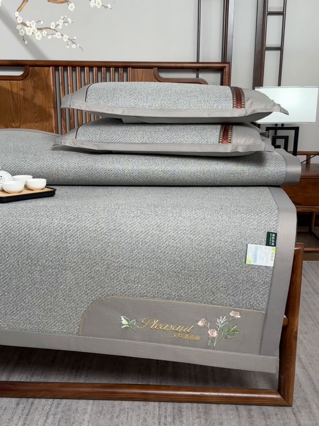 91家纺网 家纺一手货源 找家纺 小牛席业 2026新款加厚款-艾草清香养生席系列（全藤席面） 加厚款-艾草清香养生席（灰色）