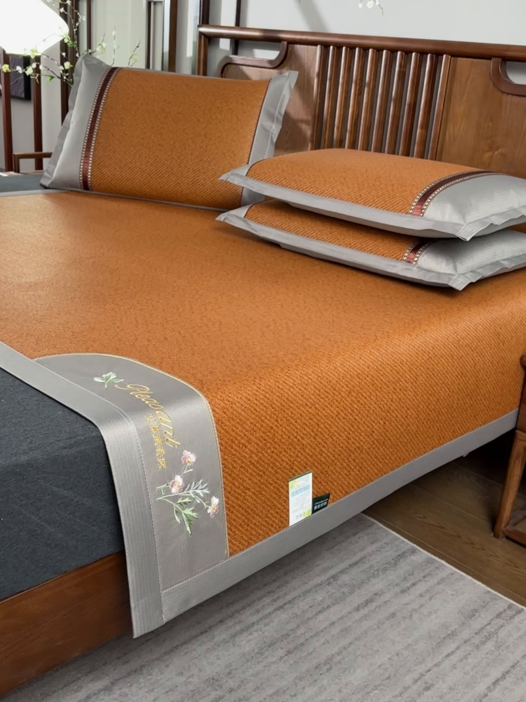 91家纺网 家纺一手货源 找家纺 小牛席业 2026新款加厚款-艾草清香养生席系列（全藤席面） 加厚款-艾草清香养生席（红棕）