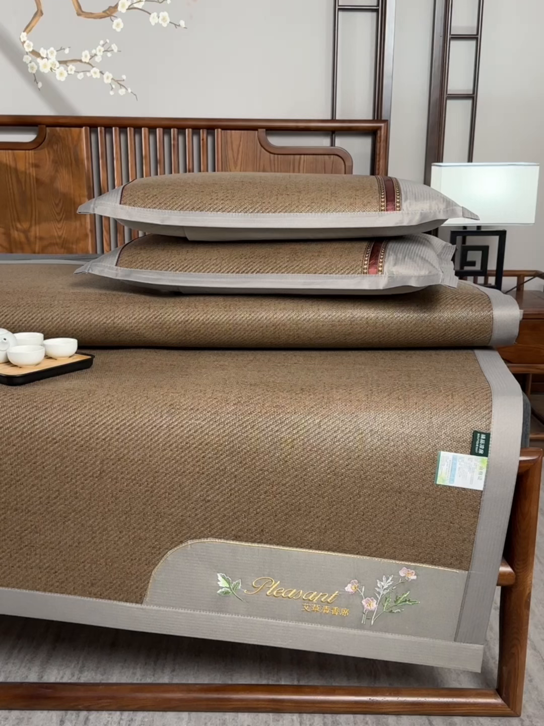 91家纺网 家纺一手货源 找家纺 小牛席业 2026新款加厚款-艾草清香养生席系列（全藤席面） 加厚款-艾草清香养生席（浅咖）