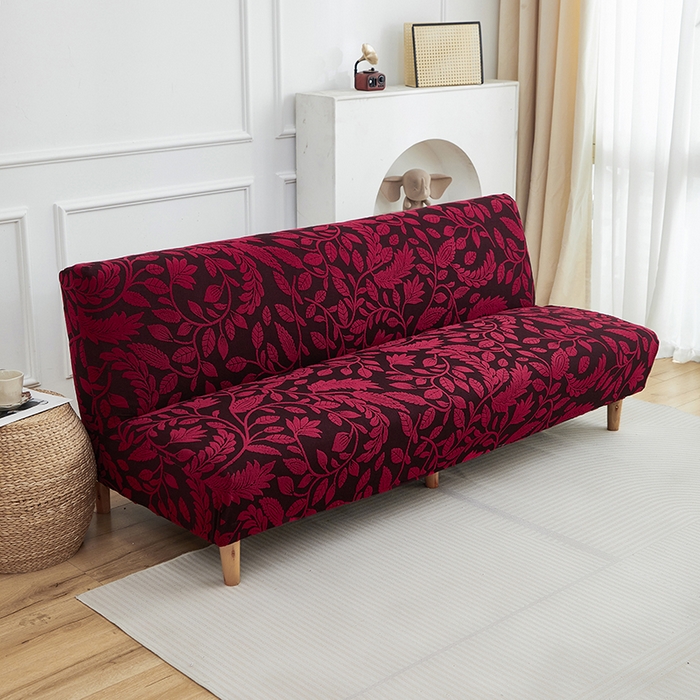 91家纺网 家纺一手货源 找家纺 逐日沙发套 2026新款提花系列-沙发床 素奢柳韵-大气红