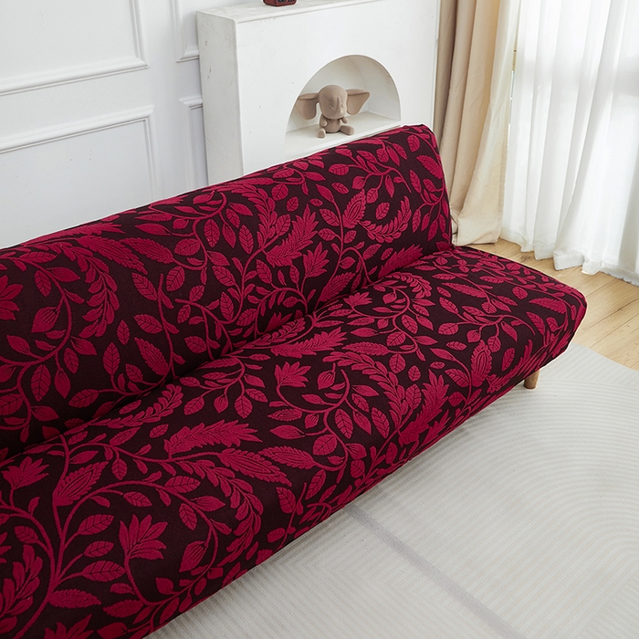 91家纺网 家纺一手货源 找家纺 逐日沙发套 2026新款提花系列-沙发床 素奢柳韵-大气红