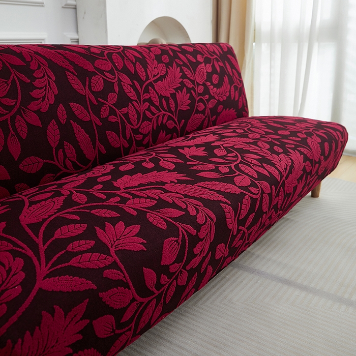 91家纺网 家纺一手货源 找家纺 逐日沙发套 2026新款提花系列-沙发床 素奢柳韵-大气红