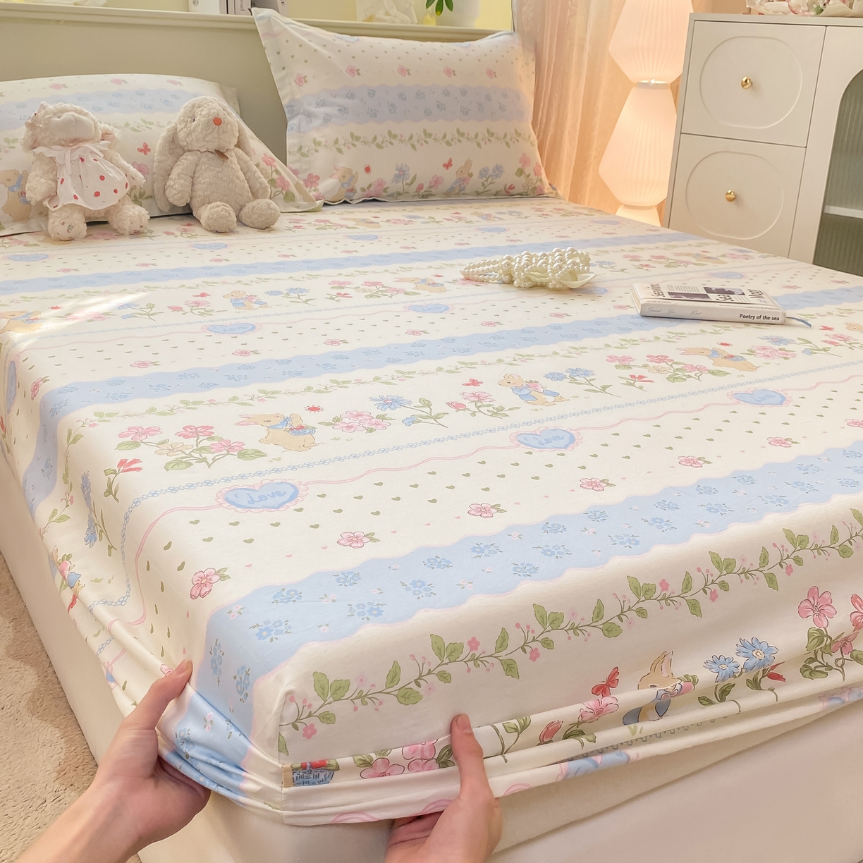 女子家纺 2026新款全棉纯棉印花小清新系列单床笠单品床笠床笠单件 兔兔乐园