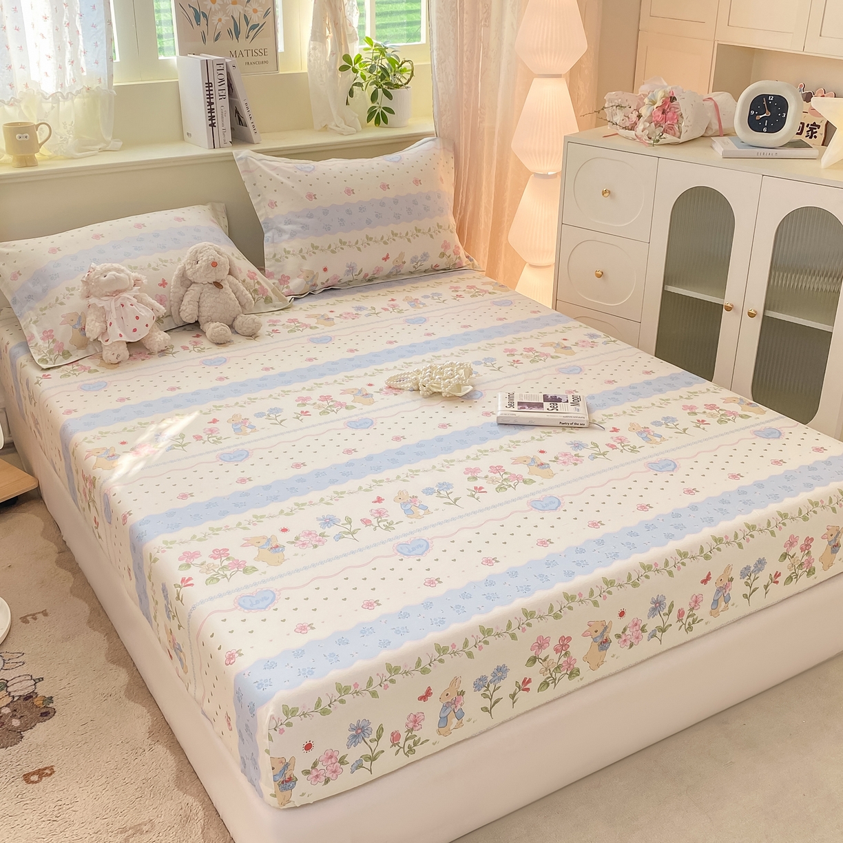 91家纺网 家纺一手货源 找家纺 女子家纺 2026新款全棉纯棉印花小清新系列单床笠单品床笠床笠单件 兔兔乐园