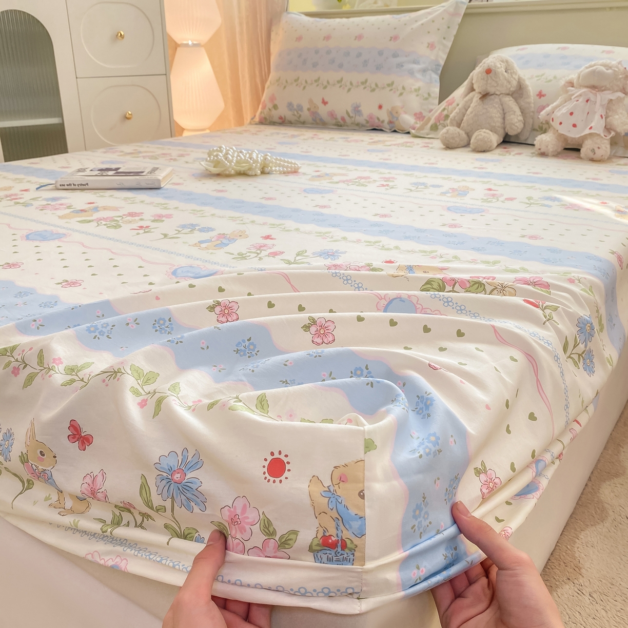 91家纺网 家纺一手货源 找家纺 女子家纺 2026新款全棉纯棉印花小清新系列单床笠单品床笠床笠单件 兔兔乐园