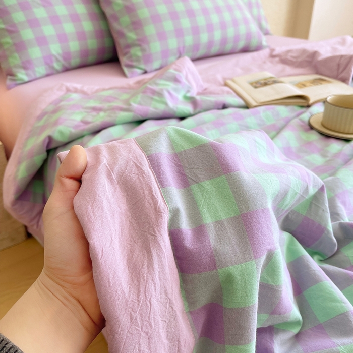 91家纺网 家纺一手货源 找家纺 宝士康家纺 2026新款10A抗菌无印风单夏被/夏被四件套 被子被芯 绿叶中格