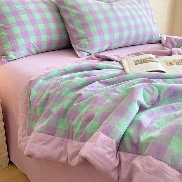 91家纺网 家纺一手货源 找家纺 宝士康家纺 2026新款10A抗菌无印风单夏被/夏被四件套 被子被芯 绿叶中格