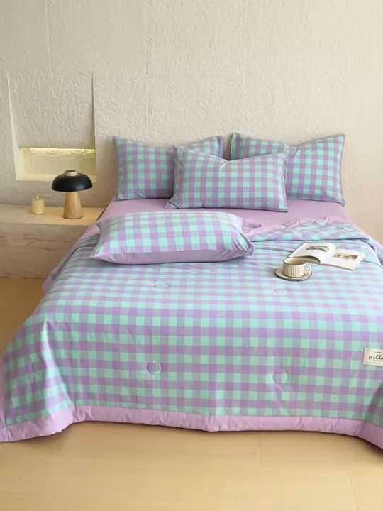 91家纺网 家纺一手货源 找家纺 宝士康家纺 2026新款10A抗菌无印风单夏被/夏被四件套 被子被芯 绿叶中格