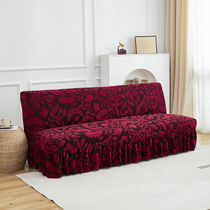 91家纺网 家纺一手货源 找家纺 逐日沙发套 2026新款提花系列-沙发床裙摆 素奢柳韵-大气红