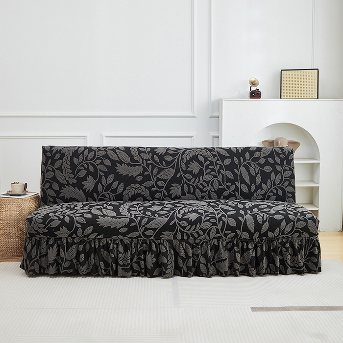 91家纺网 家纺一手货源 找家纺 逐日沙发套 2026新款提花系列-沙发床裙摆 素奢柳韵-碳石灰