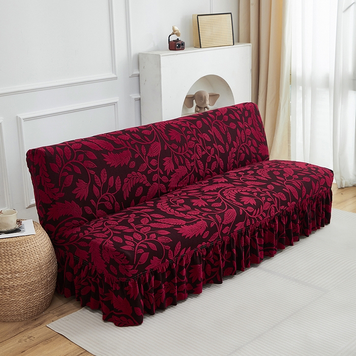 91家纺网 家纺一手货源 找家纺 逐日沙发套 2026新款提花系列-沙发床裙摆 素奢柳韵-大气红