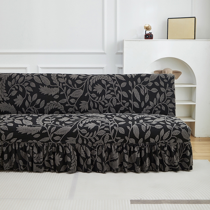 91家纺网 家纺一手货源 找家纺 逐日沙发套 2026新款提花系列-沙发床裙摆 素奢柳韵-碳石灰