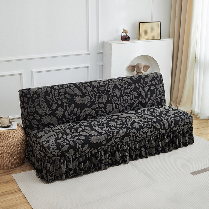 91家纺网 家纺一手货源 找家纺 逐日沙发套 2026新款提花系列-沙发床裙摆 素奢柳韵-碳石灰