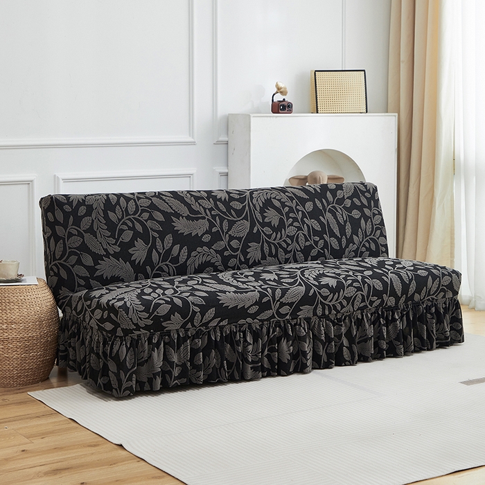 91家纺网 家纺一手货源 找家纺 逐日沙发套 2026新款提花系列-沙发床裙摆 素奢柳韵-碳石灰