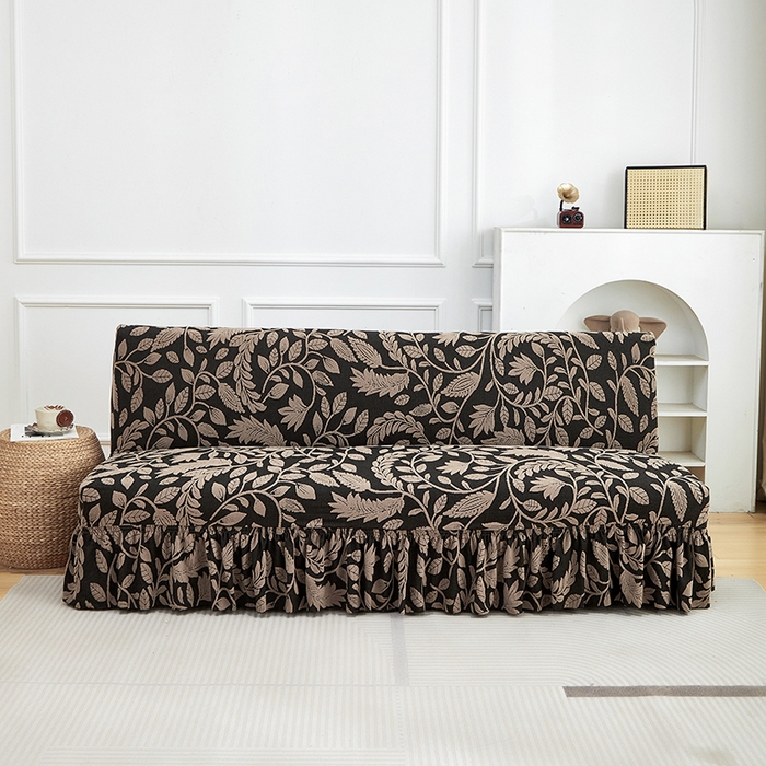 91家纺网 家纺一手货源 找家纺 逐日沙发套 2026新款提花系列-沙发床裙摆 素奢柳韵-卡其色