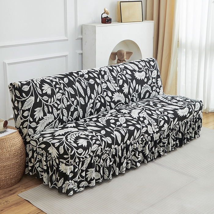 逐日沙发套 2026新款提花系列-沙发床裙摆 素奢柳韵-月光白