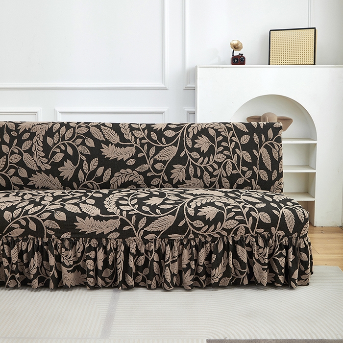 91家纺网 家纺一手货源 找家纺 逐日沙发套 2026新款提花系列-沙发床裙摆 素奢柳韵-卡其色