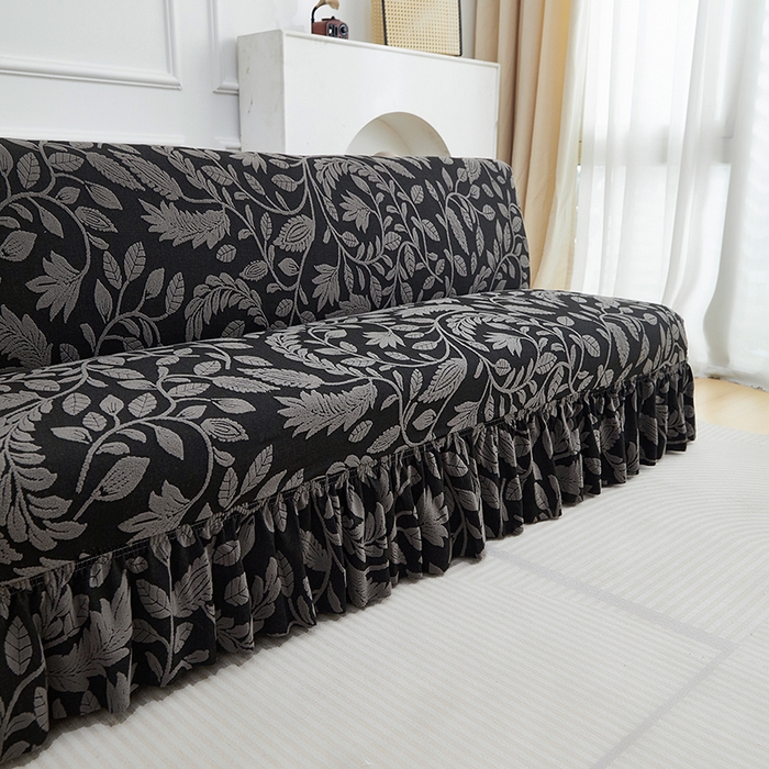 91家纺网 家纺一手货源 找家纺 逐日沙发套 2026新款提花系列-沙发床裙摆 素奢柳韵-碳石灰