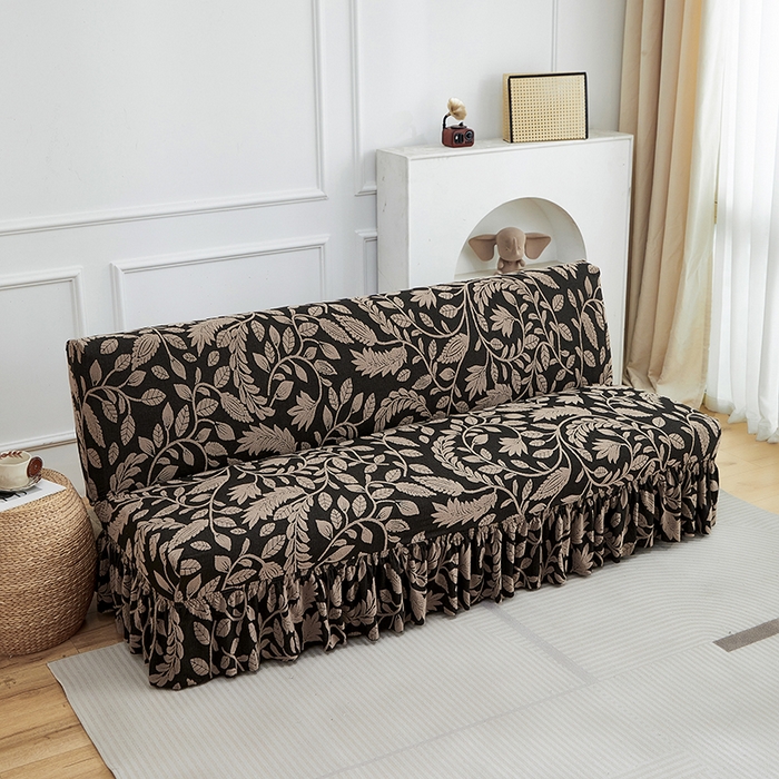 91家纺网 家纺一手货源 找家纺 逐日沙发套 2026新款提花系列-沙发床裙摆 素奢柳韵-卡其色