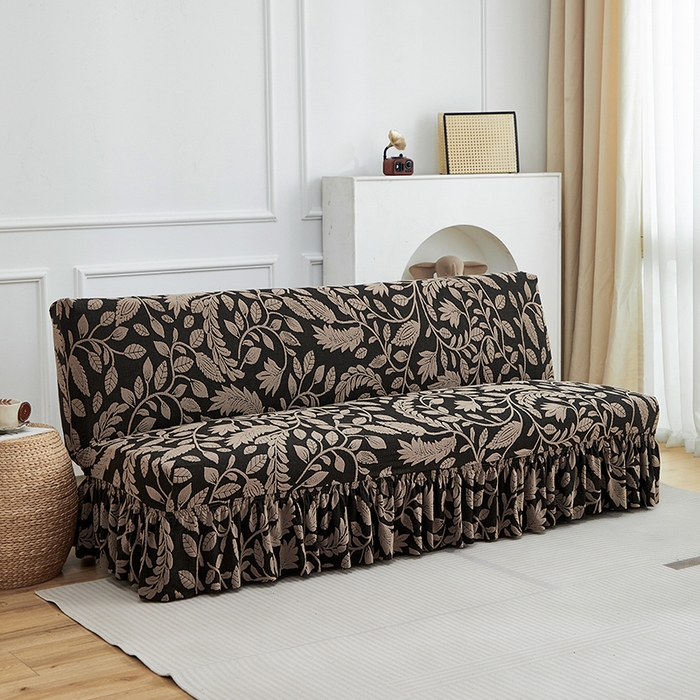 91家纺网 家纺一手货源 找家纺 逐日沙发套 2026新款提花系列-沙发床裙摆 素奢柳韵-卡其色