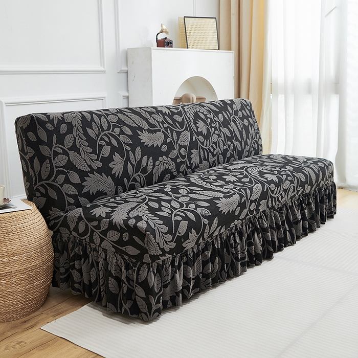 91家纺网 家纺一手货源 找家纺 逐日沙发套 2026新款提花系列-沙发床裙摆 素奢柳韵-碳石灰