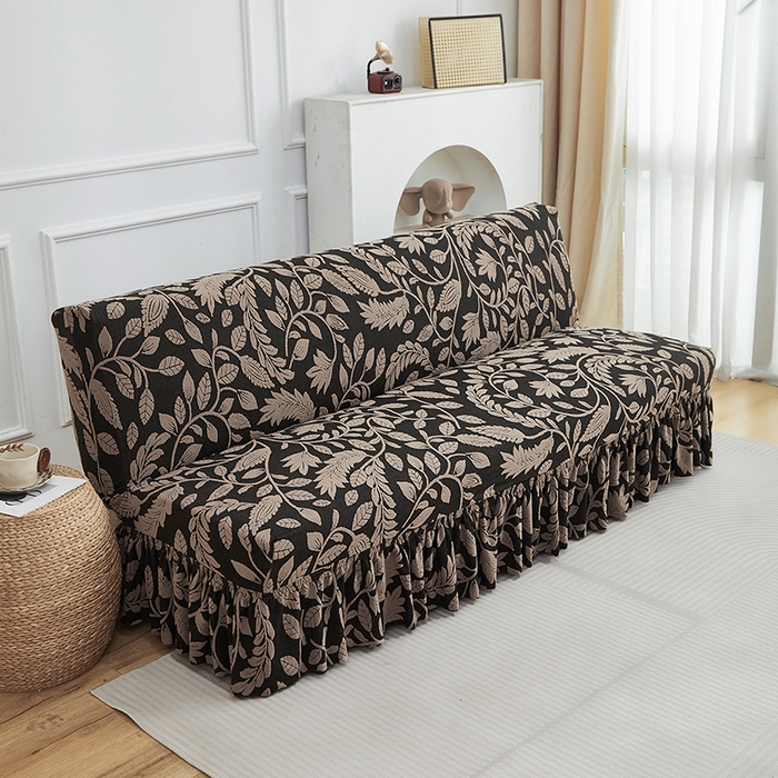 91家纺网 家纺一手货源 找家纺 逐日沙发套 2026新款提花系列-沙发床裙摆 素奢柳韵-卡其色