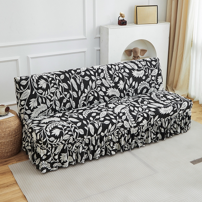 91家纺网 家纺一手货源 找家纺 逐日沙发套 2026新款提花系列-沙发床裙摆 素奢柳韵-月光白