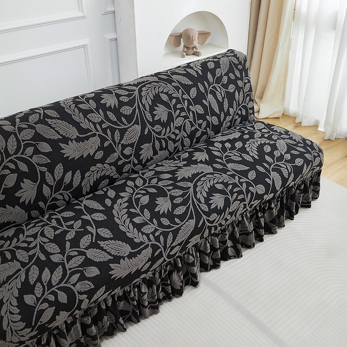 91家纺网 家纺一手货源 找家纺 逐日沙发套 2026新款提花系列-沙发床裙摆 素奢柳韵-碳石灰